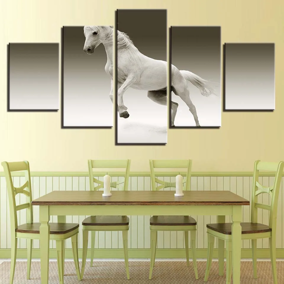 Wall Art рамка декор живопись на холсте 5 шт. Животных Белая лошадь бег фотографии