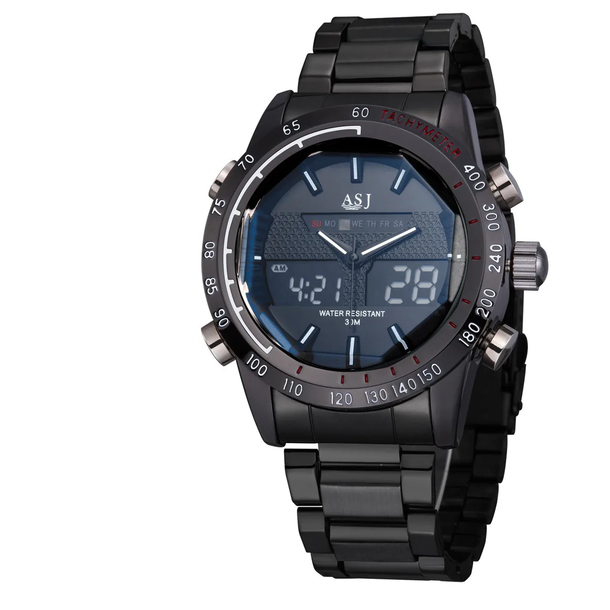 2016 горячие мужские часы ASJ Роскошные брендовые Стальные кварцевые цифровые