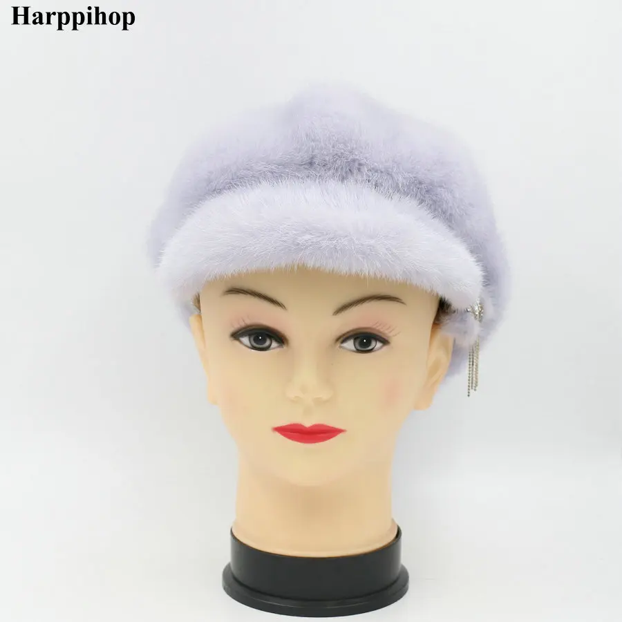Натуральная норковая меховая шапка для женщин Зимняя импортная вся норковая шапка цветочный узор русский высококлассный роскошный Женская шапка