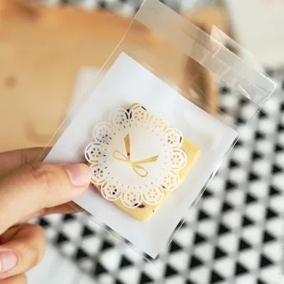 

Bakery package lace butterfly plastic self adhesive bag 7*7 biscuit dessert cookie bag wholesale bags party gift bags supply