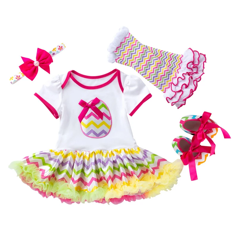 

Baby Dress Cotton Dress printed Fashion Lovely Baby Cartoon bow romper Short sleeve dress+Headband+Lace color socks+shoes 4pcs
