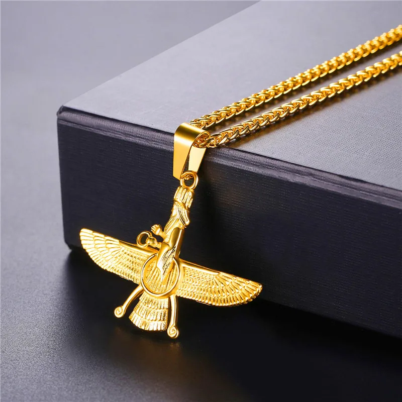 Collare Faravahar Ahura Mazda кулон мужские иранские украшения из нержавеющей стали Zoroastrian золото/черный цвет ожерелье для женщин P825