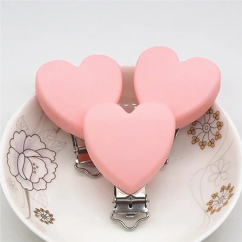Chenkai 10 шт. силиконовые зажимы для сердца DIY Детский Прорезыватель кольцо для соски Монтессори сенсорные ювелирные изделия прорезыватель держатель цепочка игрушка зажимы