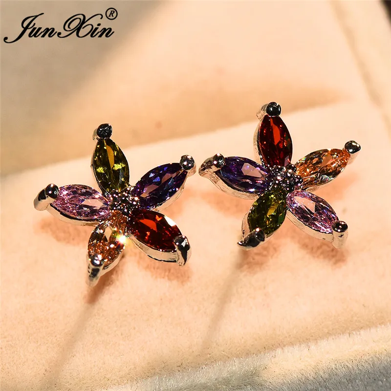 Multi Color Модные женские серьги-гвоздики со звездами для девочек, синие/розовые/зеленые серьги, 925 пробы серебряные ювелирные изделия, двойные свадебные серьги для женщин - Окраска металла: Multi Color