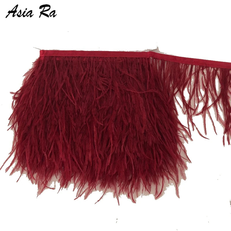 10 метров натуральное винно красное страусиное перо отделка лента с бахромой для