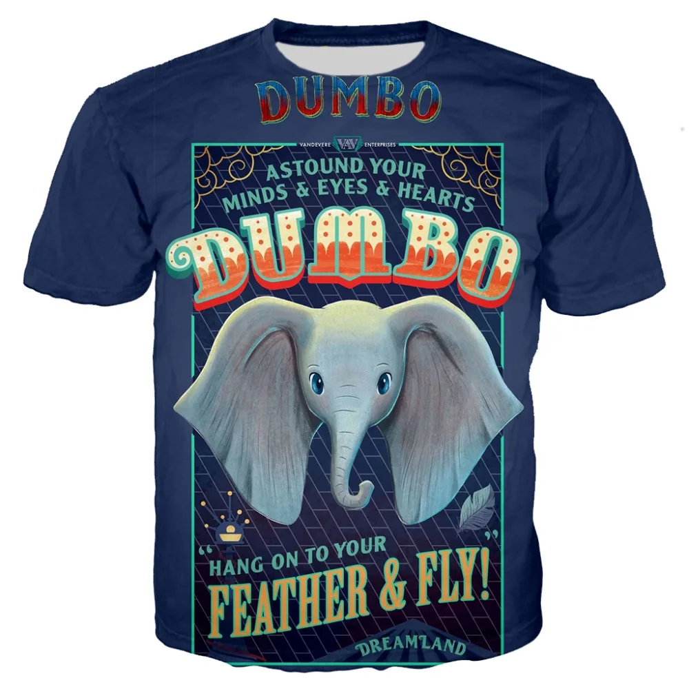 Детская футболка Dumbo 3D футболка Новая модная футболка для мальчиков Одежда для подростков Милая рубашка с изображением слонов Для девочек летняя одежда для мальчиков