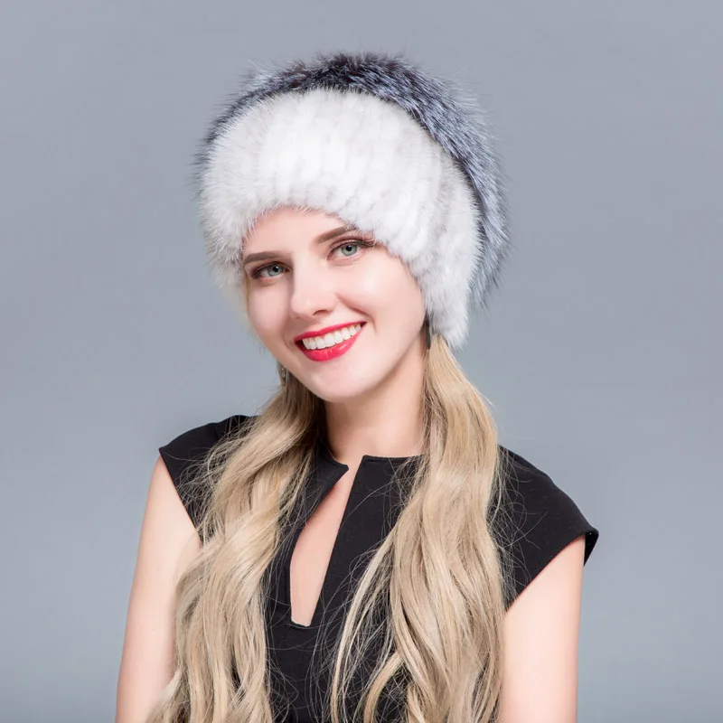 COLOR6 JERYAFUR модные зимние шляпы для женщин меховая шапка из натуральной норки Женская Лоскутная лиса мех смешанные цвета внутренняя вязка шапочки теплые Новые - Цвет: COLOR6