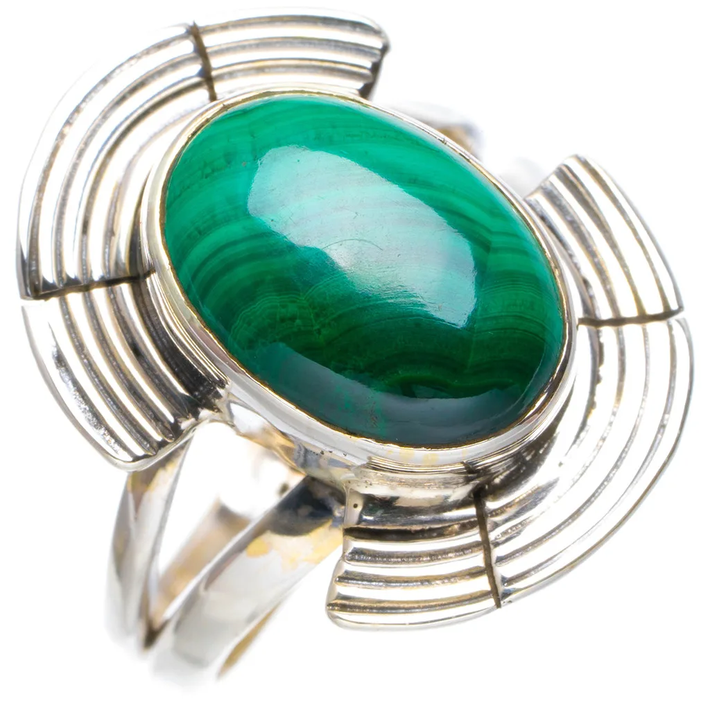 Натуральное малахитовое кольцо из стерлингового серебра 925 пробы ручной работы 8