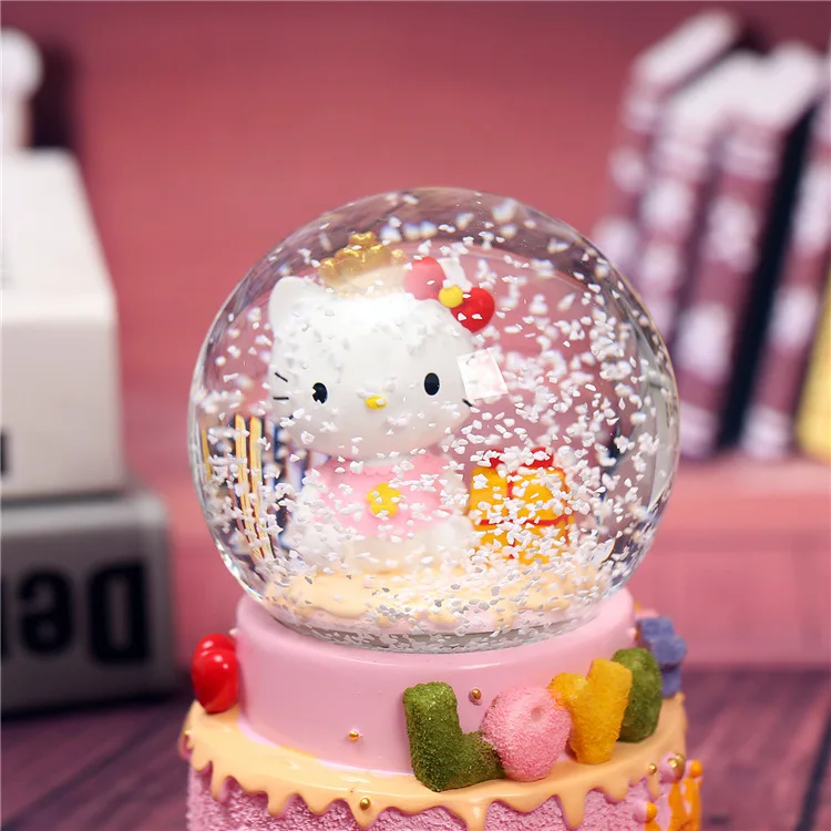Рисунок «Hello Kitty» Автоматическая таяния снега с подсветкой светящиеся музыкальная шкатулка в виде хрустального шара Креативные Детский подарок домашний декор Подарочная музыкальная шкатулка Рождество