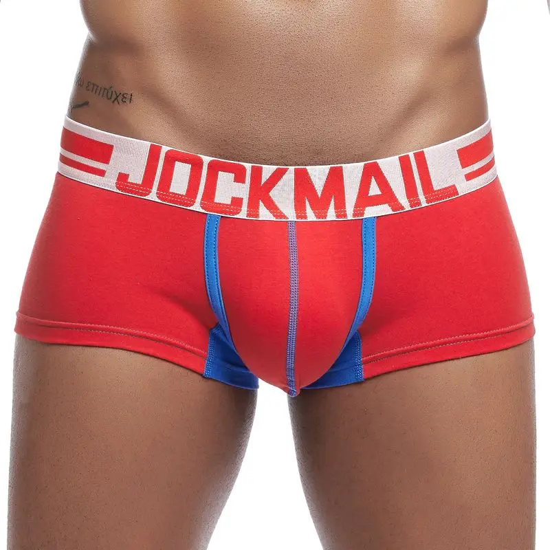 Красный JOCKMAIL, новинка, сексуальное мужское нижнее белье, боксеры, cueca, мужские хлопковые трусы, боксеры, шорты, мужские, пэчворк, мягкие трусы, шорты, мужские трусы - Цвет: Красный
