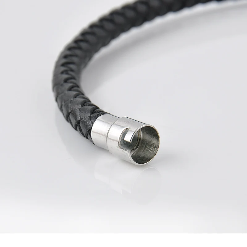 Черный мужской женский браслет из нержавеющей стали с застежкой, плетеный кожаный браслет и браслет, плетеный браслет, ювелирные изделия T516