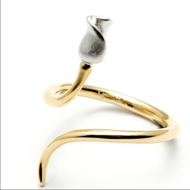 Женское кольцо ручной работы из серебра 925 пробы золотистое с розой | Украшения и