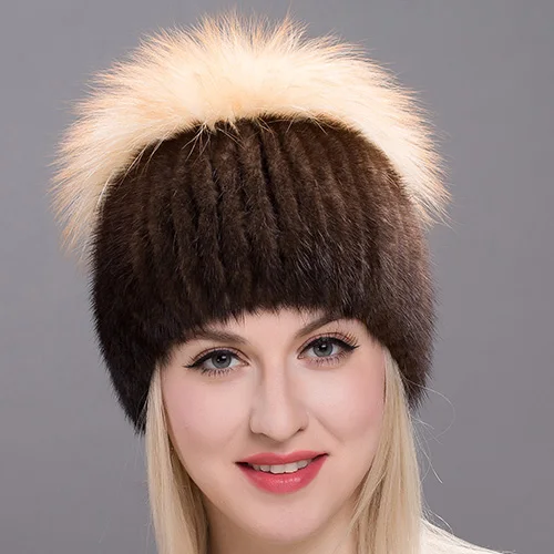 Новинка, JKP, женская зимняя норковая меховая шапка, настоящая вязаная шапка, шапка из лисьего меха, Женская русская теплая шапка, новая женская меховая hatDHY17-07 - Цвет: B