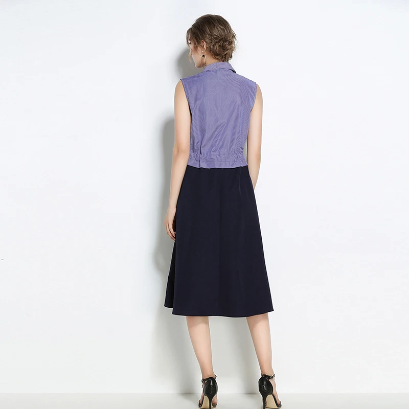 6260-Лето Новинка 2017 женские синий и белый полосатый Кулиска-линии талии платье без