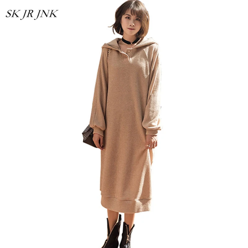 Свободные Повседневное хлопковая толстовка с капюшоном платье Oversize