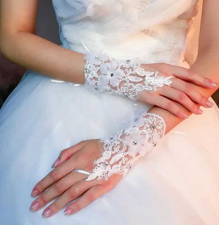 Женская сексуальная открытая Цветочная кружевная перчатка женская белая без