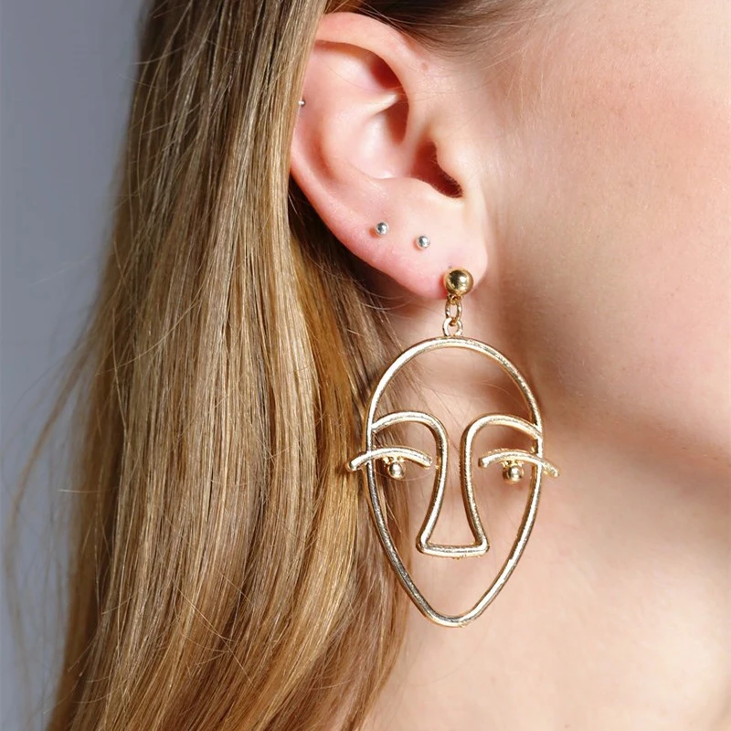 Новинка 2018 женские эффектные Висячие серьги висячие с крючком для лица золотые