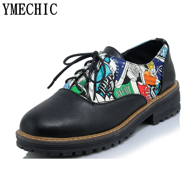 Женские туфли лодочки YMECHIC на низком каблуке с принтом шнуровке перекрестной