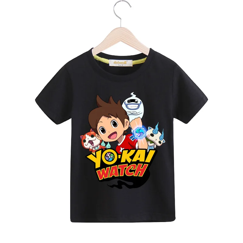 Детские футболки с принтом «Yo-kai Watch», летняя одежда для мальчиков, одежда для девочек, хлопковая Футболка для малышей, Детская футболка, костюм TX042 - Цвет: Black