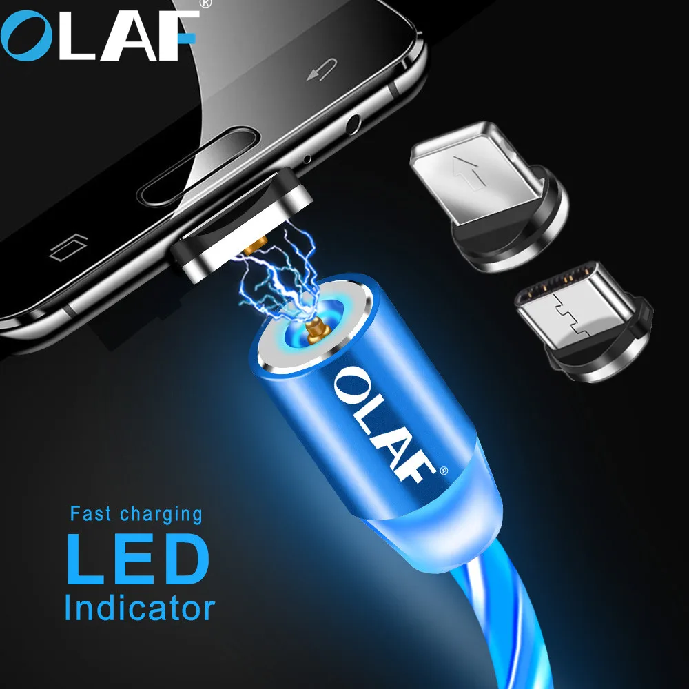 Магнитный светящийся кабель OLAF для iPhone usb зарядки светодиодный магнитный Micro USB Type