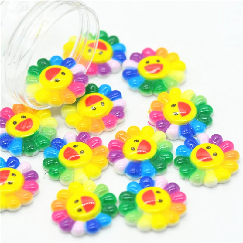 10 шт. Радужная улыбка подсолнуха с плоским основанием кабошоны для