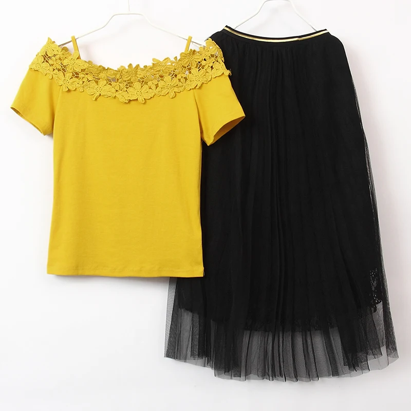 

New white gauze chiffon skirts 2018 summer long veil pleated skirt of tall waist the a-line skirt lace T shirt blouse top outfit