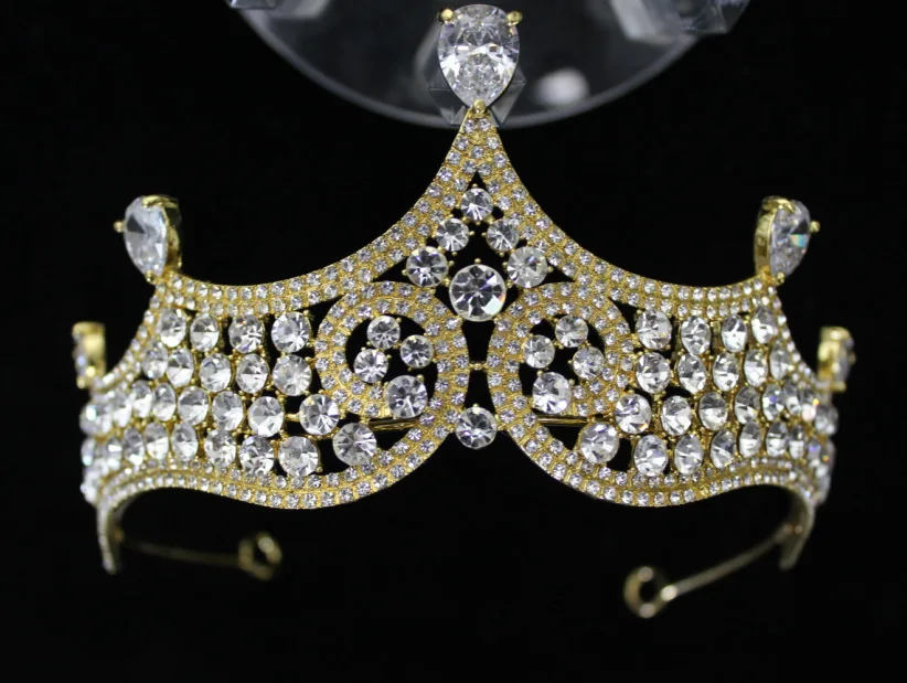 Gold Барокко Винтаж Черный Кристалл бусины Свадебная Корона-Тиара Стразы диадема театрализованные короны невесты оголовье свадебные аксессуары для волос - Окраска металла: Gold