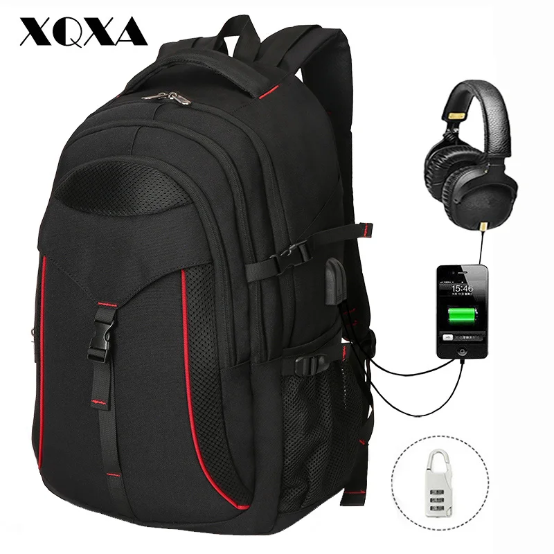 XQXA рюкзак для ноутбука большой компьютерный рюкзак для 15,6-17,3 дюймового ноутбука USB водоотталкивающий Школьный Рюкзак Для Путешествий Противоугонный