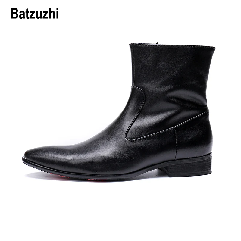 Batzuzhi/осенне зимние ботинки мужские короткие черные модельные из мягкой кожи zapatos
