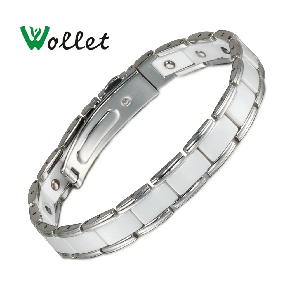

Wollet Jewelry 18cm White Ceramic Bracelet For Women Silver Color Health Care Stainless Steel Magnet Germanium