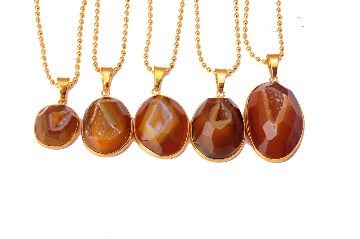 2019 Natural Stone Cave Crystal Pendant Plated Gold Gift For Women Girl Fashion Couple Rock Pendants | Украшения и аксессуары