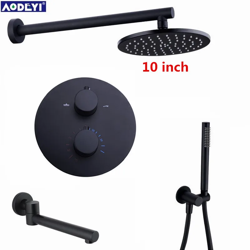 3 ways 10 inch Латунные черные смесители для душа 8-1" насадка для душа для ванной Душевой набор переключающий 2 и 3 способа термостатический клапан Душевая система - Цвет: 3 ways 10 inch