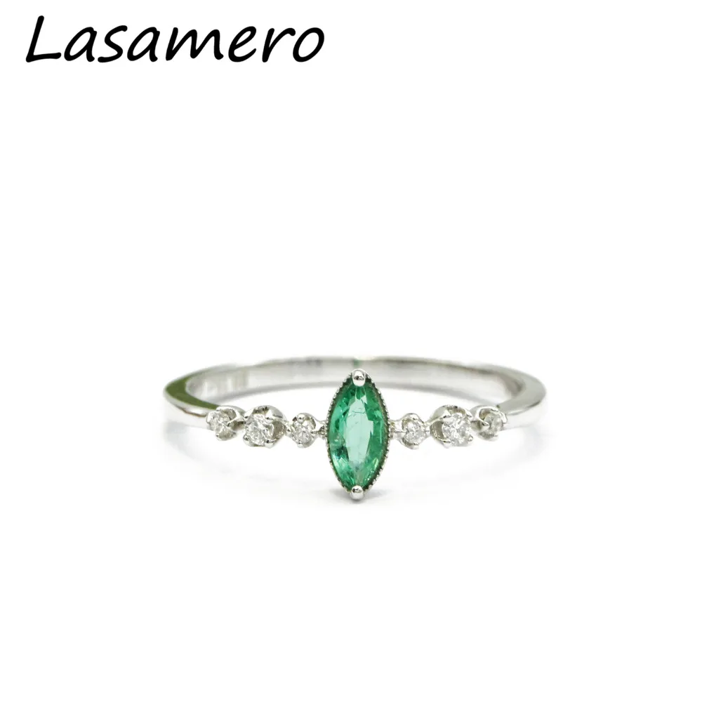 LASAMERO камни маркиза 0.15ct натуральный Изумрудный драгоценный камень 18k Белое Золото