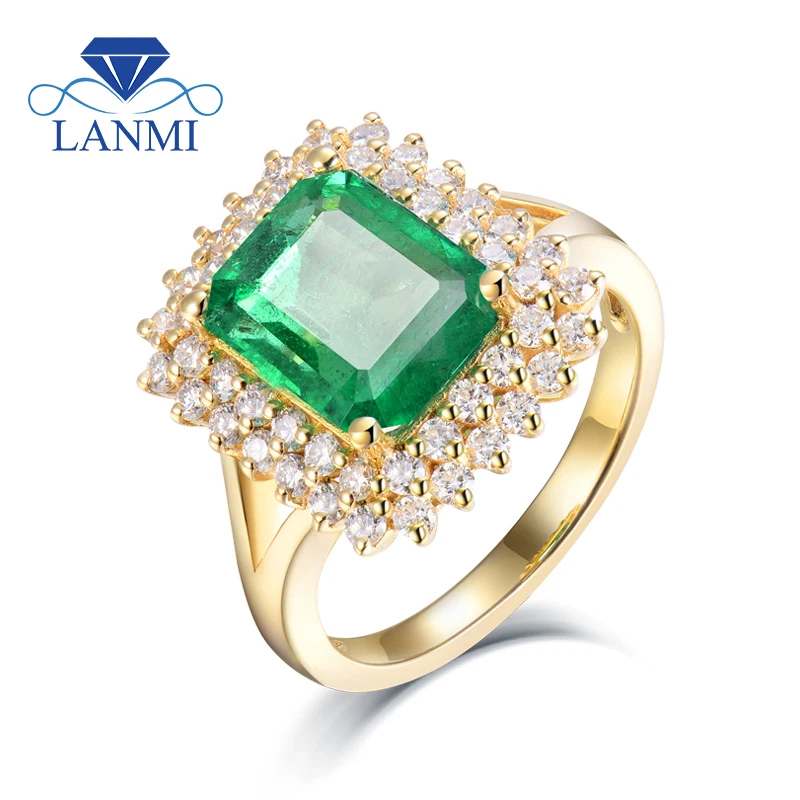 

Ring Sizes For Women Natural 7x9mm Emerald Real 18Kt Yellow Gold Genuine Diamonds Anniversary Engagement Femme Rings Jewelry