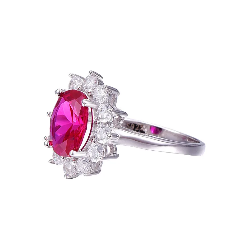 2.95ct с натуральным красным Рубином в форме цветка, Твердое Серебро 925 пробы, обручальное кольцо, ювелирные изделия