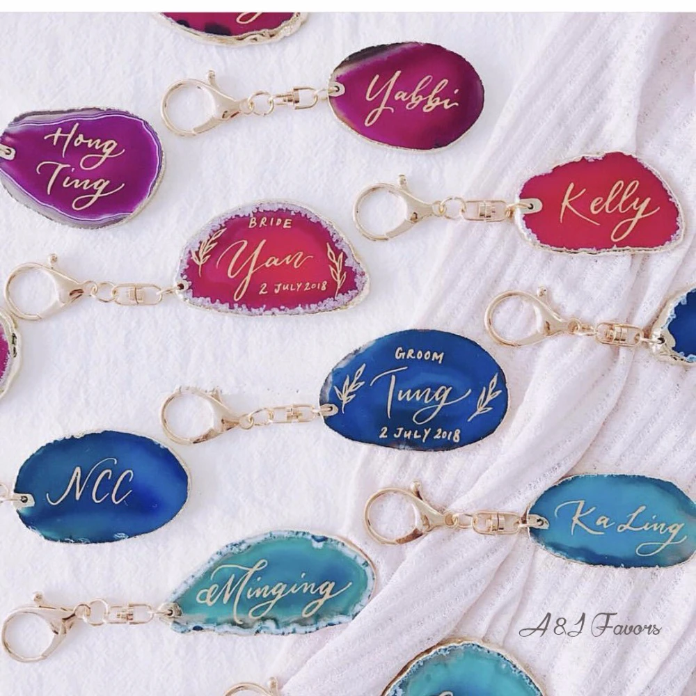 25 шт. в партии индивидуальный натуральный агат каменный брелок номер стола