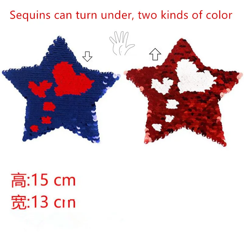 Бесплатная доставка патч вверх и вниз Флип Двусторонняя синий/красный блестки 15