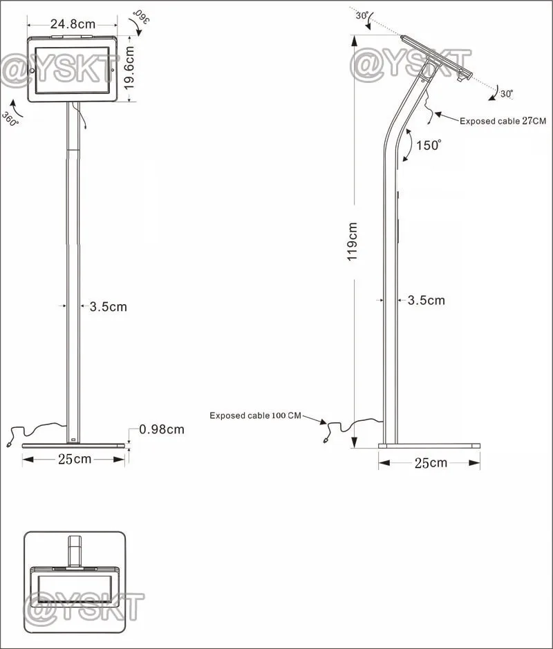 Для 10,2 iPad напольная Защитная подставка держатель с зарядным кабелем дисплей замок киоск поддержка Скоба для mini/air/9,7/10,5/11/12,9
