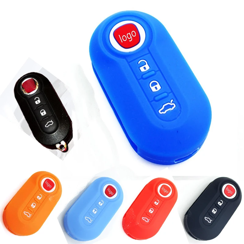 

3 Button Flip Folding Remote Key Case For Fiat 500 Panda Punto Bravo Silicone Car Key Cover fob protect Car-styling