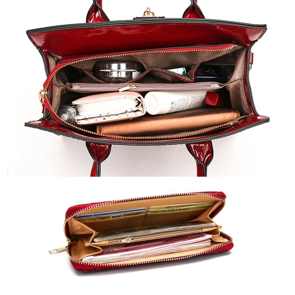 

New Ladies Handbags PU Leather High-end Embossed Handbags Combination European And American Fashion Solid Color Shoulder Bag