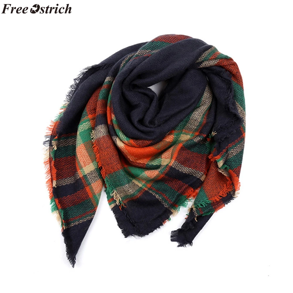 FREE OSTRICH Women Warm Scarf Color Stitching Long Wool Shawl Plaid Soft Neck Elegant Fashion Wrap |