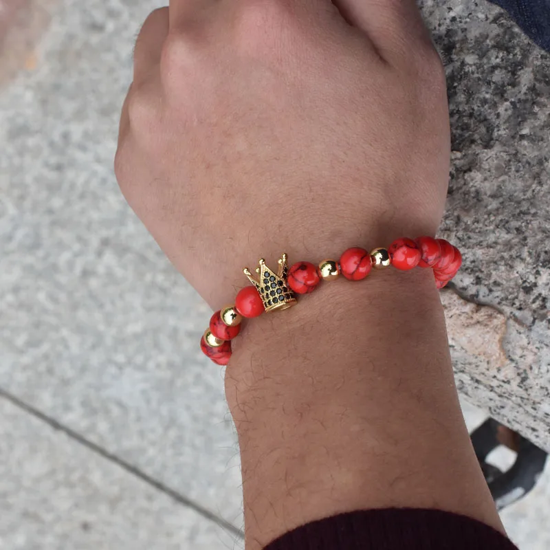 

Nine forever natural stone beads bracelet men jewelry crown charms bracelets for women pulseira masculina erkek bileklik