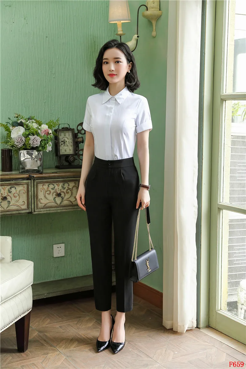 Деловые женские белые блузки деловые костюмы из 2 предметов брюки и топы рубашка