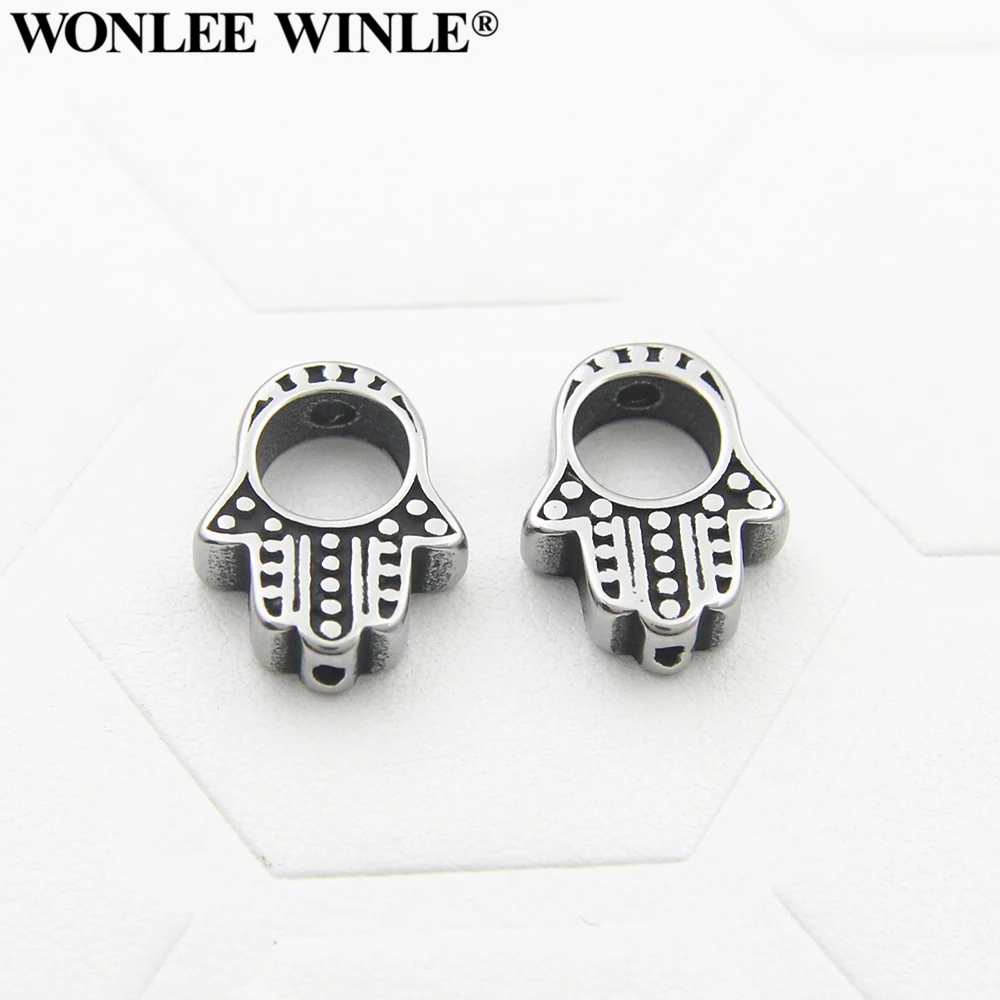 Wonlee Winle Stainless Steel Small Hole Retro HAMSA Hand Bead Charm For DIY Men&amp;Women String Bracelet Jewelry Making on. - Чарм из нержавеющей стали с маленьким отверстием в ретро-стиле руки Хамсы для создания браслетов на руку мужчин и женщин мет
