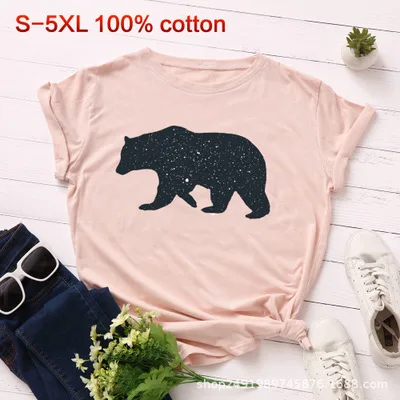 SINGRAIN Polar Bear, футболка с принтом, Женская Повседневная хлопковая футболка, S-5XL, базовые Топы с животными, яркие цвета, негабаритные летние футболки с рисунком - Цвет: pink