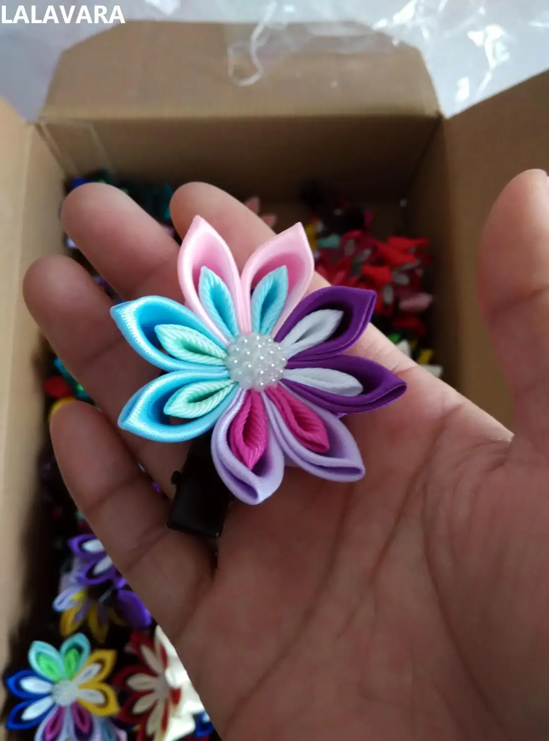 LALAVARA 10 шт. радужные заколки kanzashi цветы Детские аксессуары для волос для девочек декоративные заколки