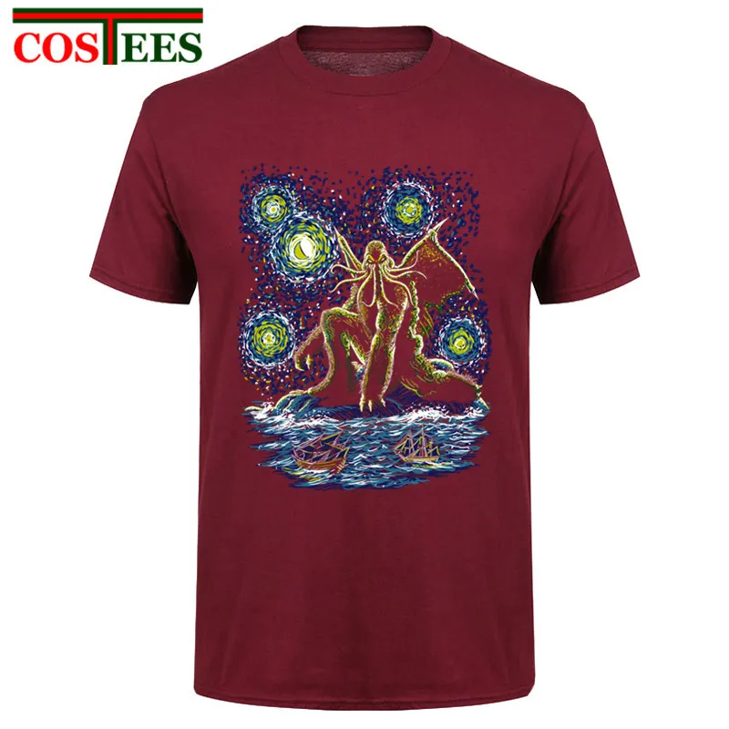 Мужская белая футболка с коротким рукавом и рисунком звездной ночи Cthulhu новая