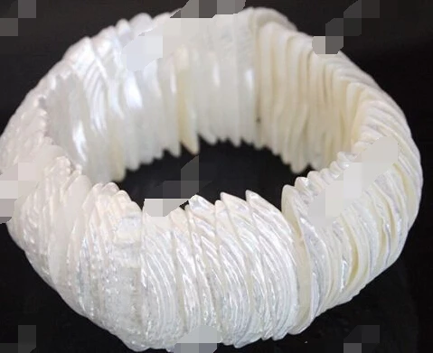 Белый перламутровый растягивающийся браслет в виде раковины из бисера морской