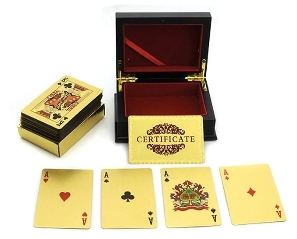 15% Новый 24K карат позолоченный евро покер игральная карта с деревянной коробкой и