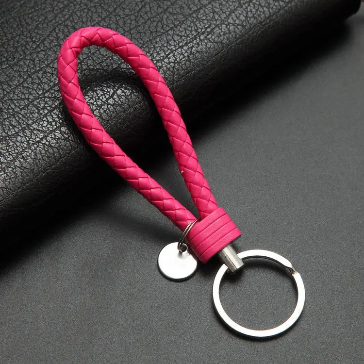 hotpink 40 цветов, сумки, брелки, плетеные кожаные веревки, ручной работы, тканые брелки, кожаный брелок для ключей, держатель для автомобильных брелков - Цвет: hotpink
